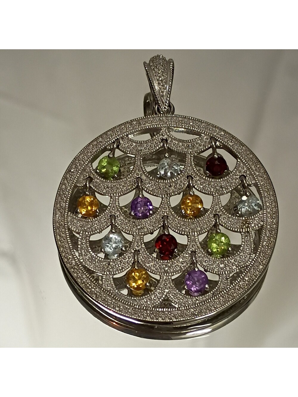 Affinity Sterling Silver Multi Gemstone Circle Enhancer Pendant 12+g Hinged Bail
